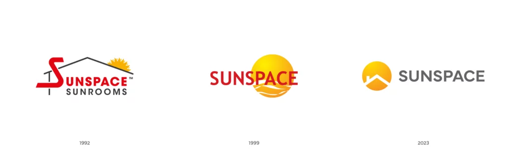 Évolution du logo de Sunspace en trois versions.