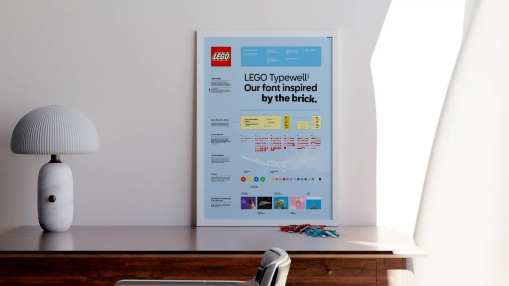 Affiche illustration la nouvelle typographie de LEGO, Lego Typewell.