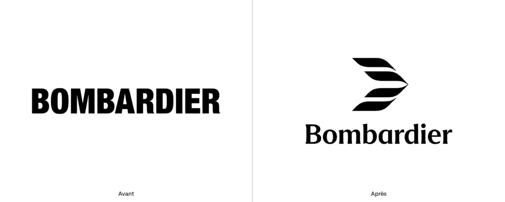 Représentation de l'ancien et du nouveau logo de Bombardier
