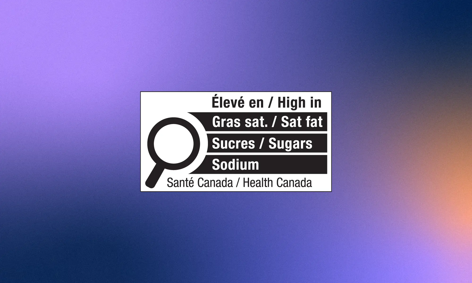Symbole nutritionnel canadien en vigueur dès 2026 avec loupe noire indiquant une teneur élevée en gras saturés, sucres ou sodium.
