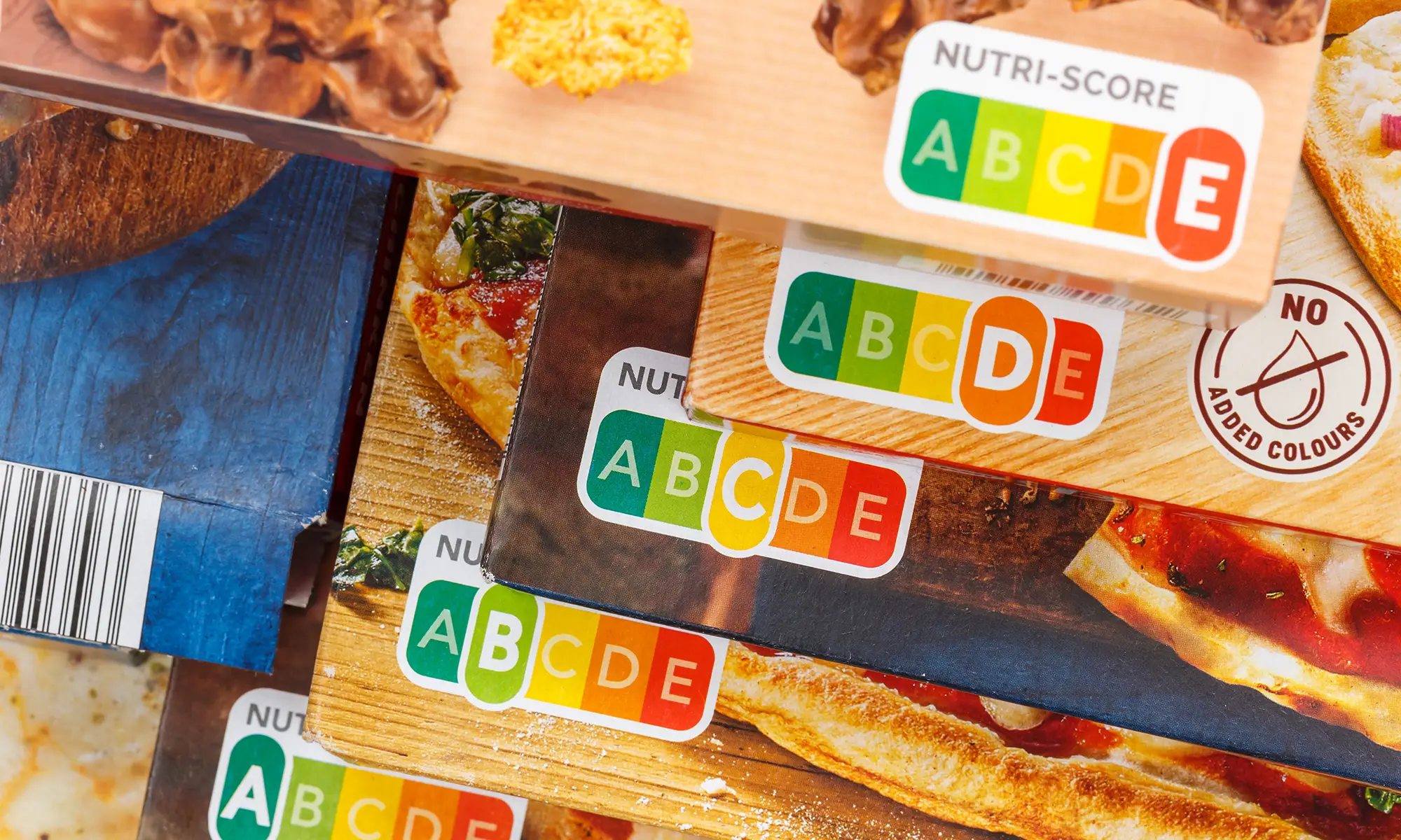 Emballages alimentaires en Europe affichant un symbole nutritionnel de type Nutri-Score de A à E