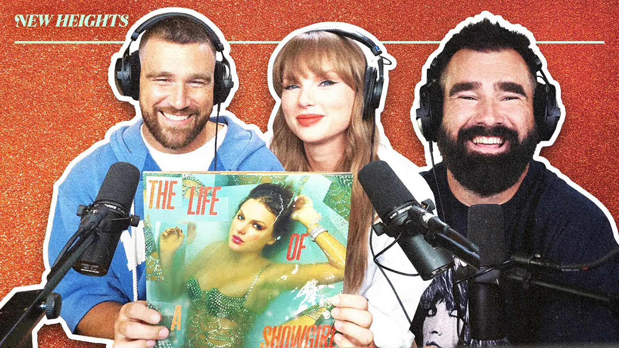 La chanteuse aux côtés de Travis et Jason Kelce dans le balado New Heights, présentant son album The Life of a Showgirl.